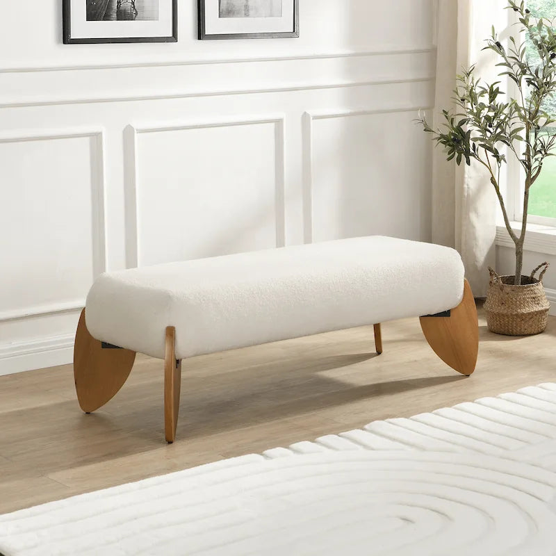 Banc ottoman en bouclette blanc - 48 L x 19,5 P x 17 H