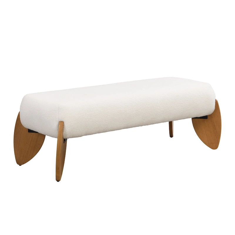 Banc ottoman en bouclette blanc - 48 L x 19,5 P x 17 H