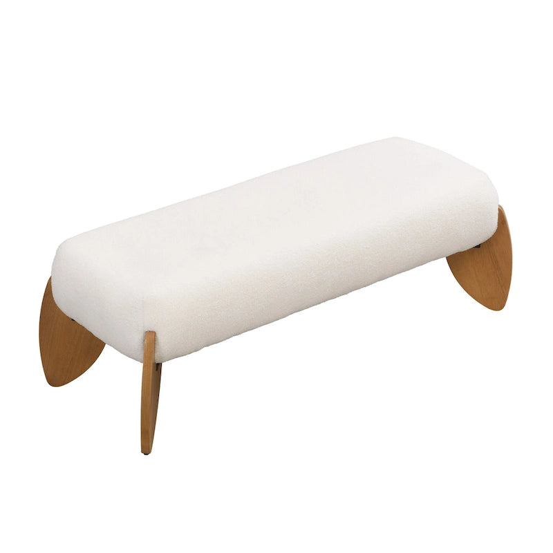 Banc ottoman en bouclette blanc - 48 L x 19,5 P x 17 H