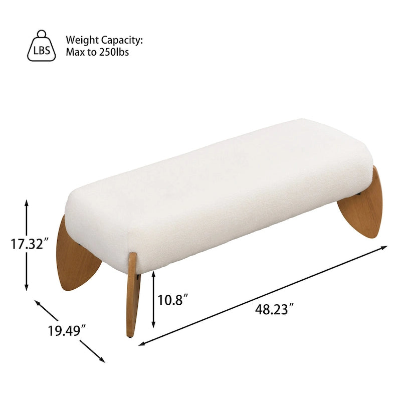 Banc ottoman en bouclette blanc - 48 L x 19,5 P x 17 H