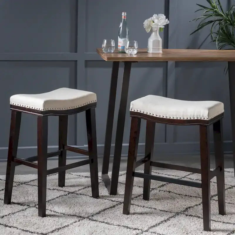 Tabourets de bar à selle rembourrés modernes (avec clous décoratifs, lot de 2)