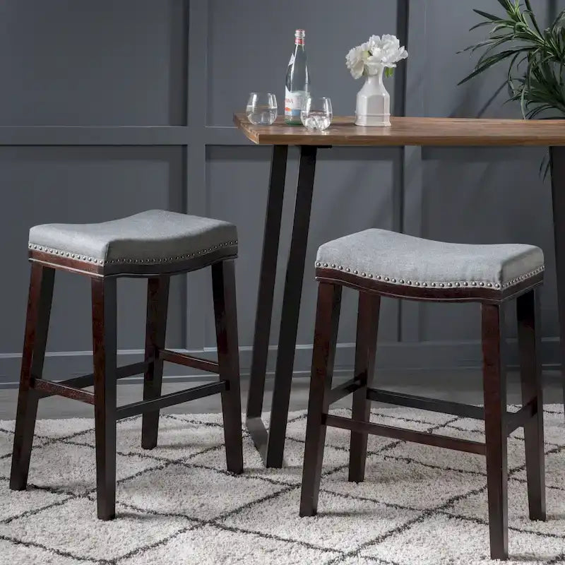 Tabourets de bar à selle rembourrés modernes (avec clous décoratifs, lot de 2)