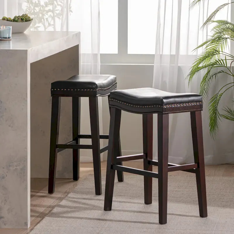Tabourets de bar à selle rembourrés modernes (avec clous décoratifs, lot de 2)