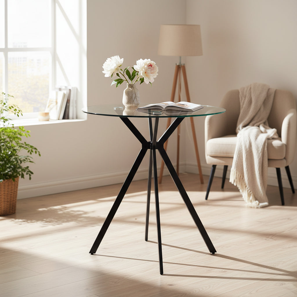 Table de bistrot à plateau en verre