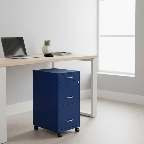 Space Solutions 18 Deep 3 Drawer Mobile File Cabinet, Classic Blue