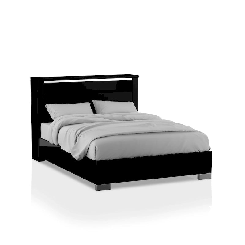 Lit moderne en panneaux de bois noir avec LED