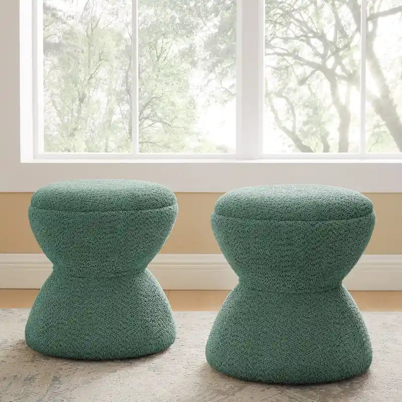 Ottoman rembourré en tissu bouclé, Pouf, Tabouret de coiffeuse pour salon, dressing (lot de 2)
