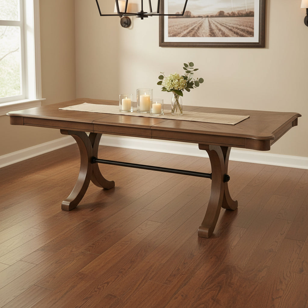 Table à manger à tréteaux en bois massif marron de 64 po avec rallonge amovible